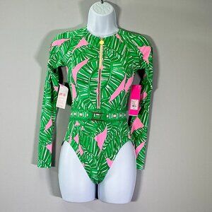 Lilly Pulitzer Toretta Women's Size 0 Leaf Green Rashguard Swimsuit NWT